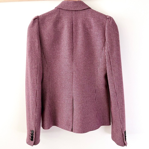 VERONICA BEARD | Pink Burgundy Houndstooth Alpaca Wool Blend Dickey Blazer - Picture 3 of 8